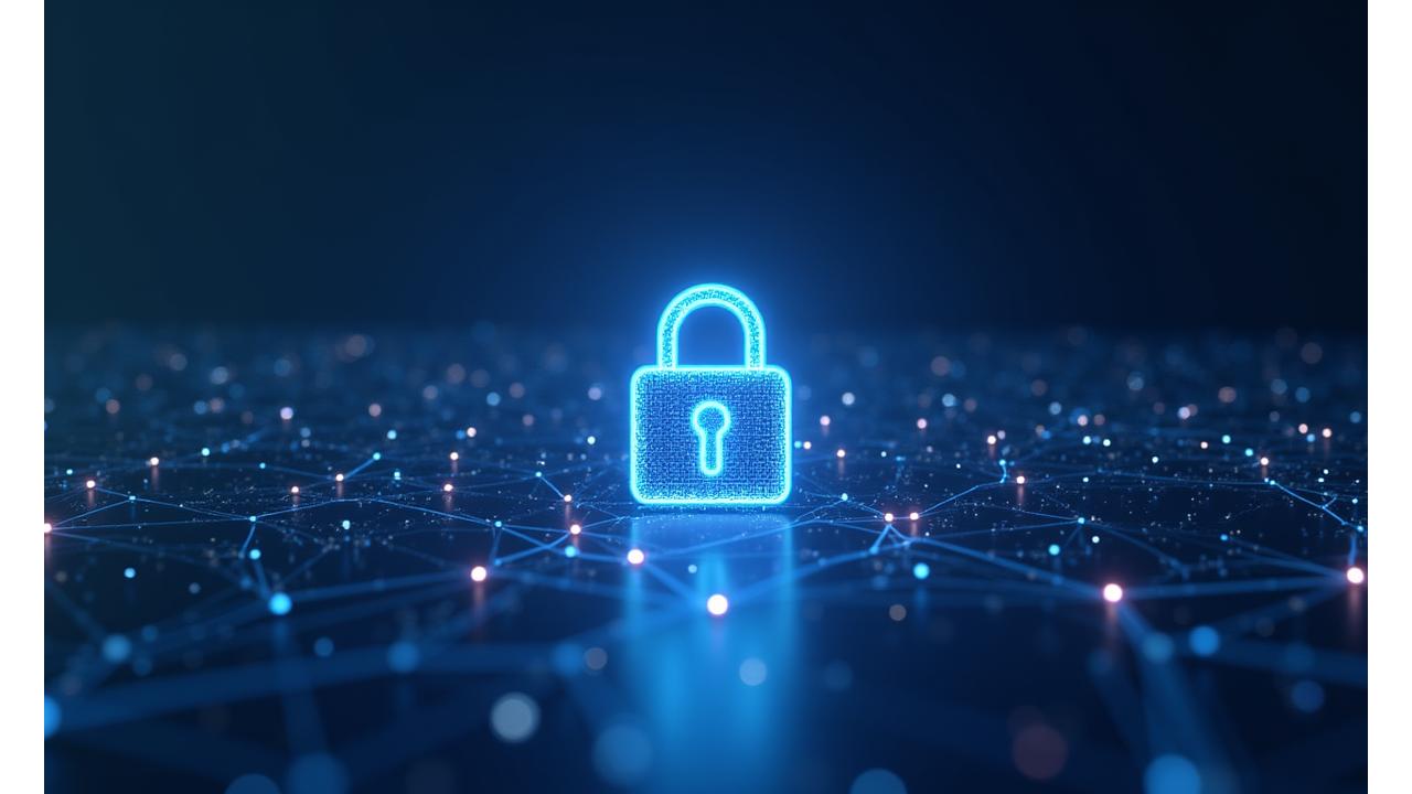 Digital lock icon over a secure network, symbolizing bank-level encryption and data protection.