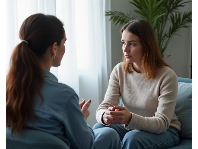 Person in therapy session, comforting posture
