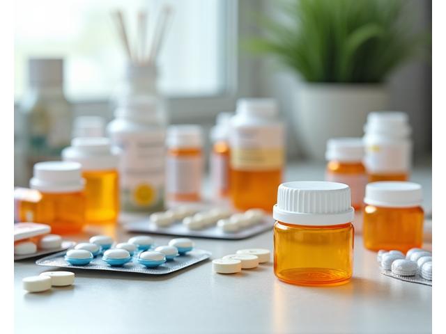 Various prescription bottles on a counter
