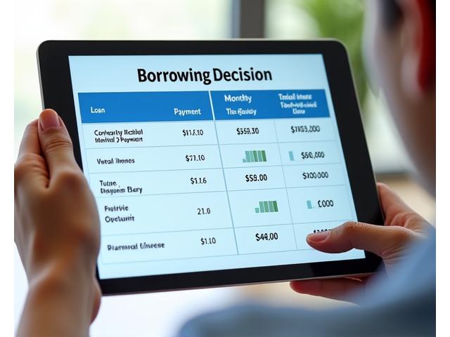 Borrowing decision interface with financial projections