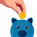 Emergency fund calculator icon - a hand placing coins into a piggy bank