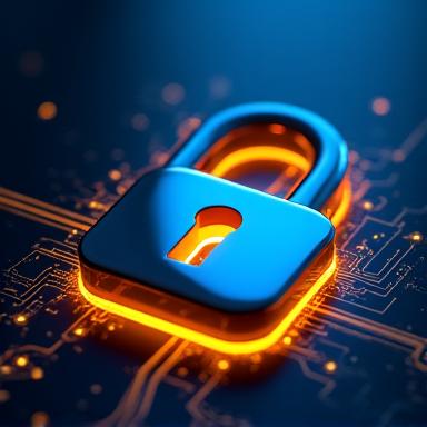 Digital padlock icon with secure connection lines, representing robust data security.