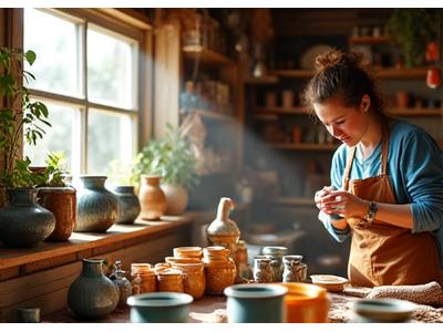 A local artisan's pottery studio display in Nashville