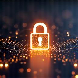 A padlock icon over digital data representing data security and privacy